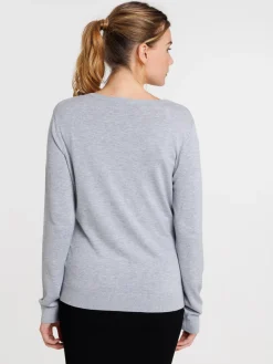 Gilet boutonné gris clair chiné femme