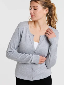 Gilet boutonné gris clair chiné femme