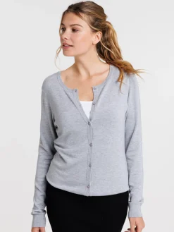 Gilet boutonné gris clair chiné femme