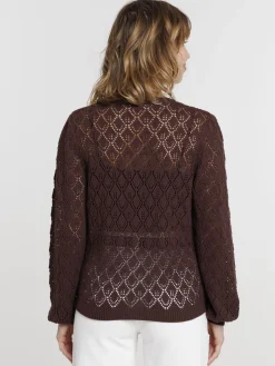 Gilet boutonné motifs ajourés femme