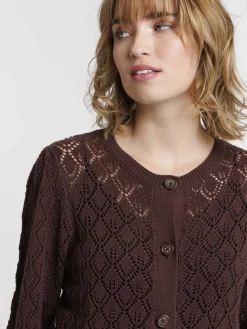Gilet boutonné motifs ajourés femme