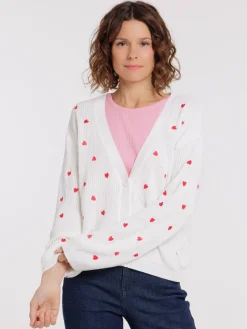 Gilet boutonné motifs coeurs femme