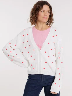 Gilet boutonné motifs coeurs femme