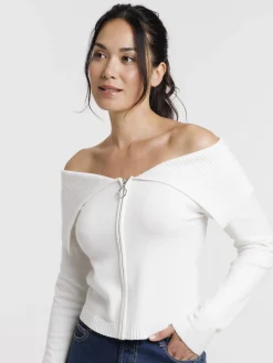 Gilet court zippé écru femme