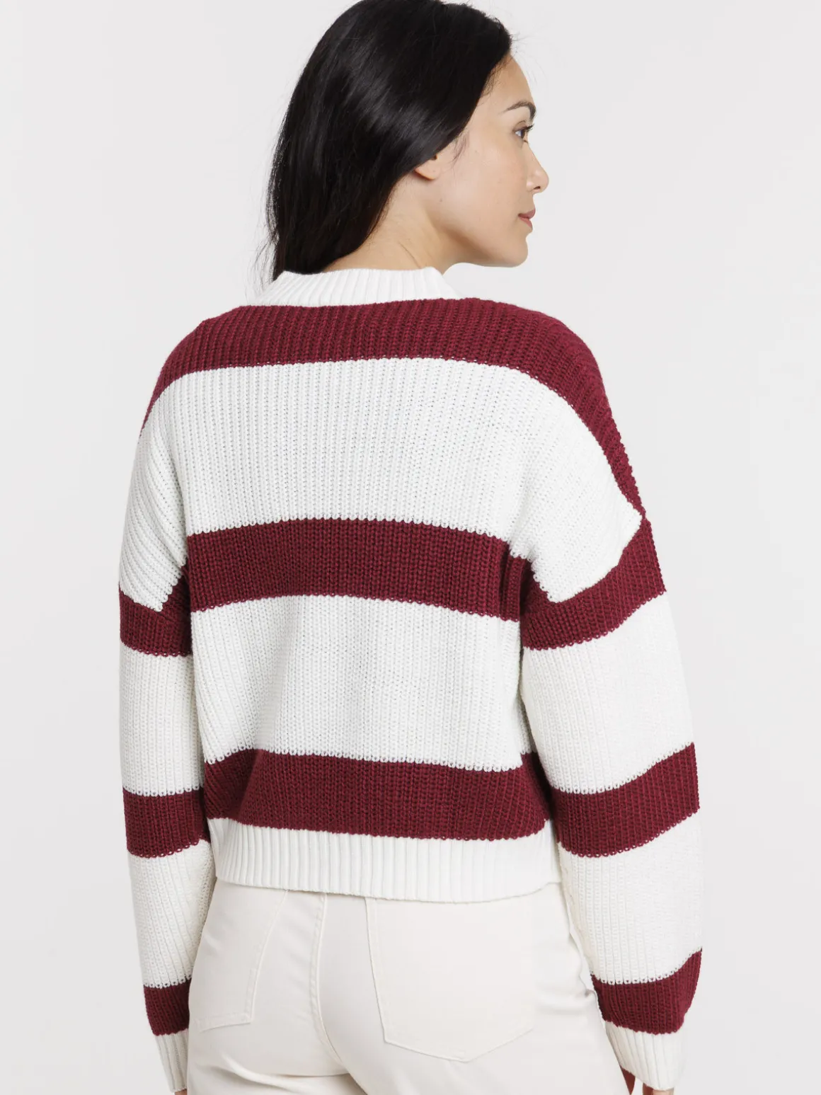 Gilet écru rayé lie de vin femme