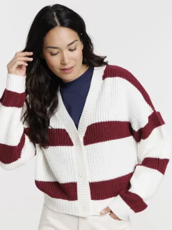 Gilet écru rayé lie de vin femme