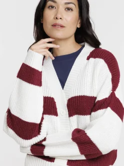 Gilet écru rayé lie de vin femme