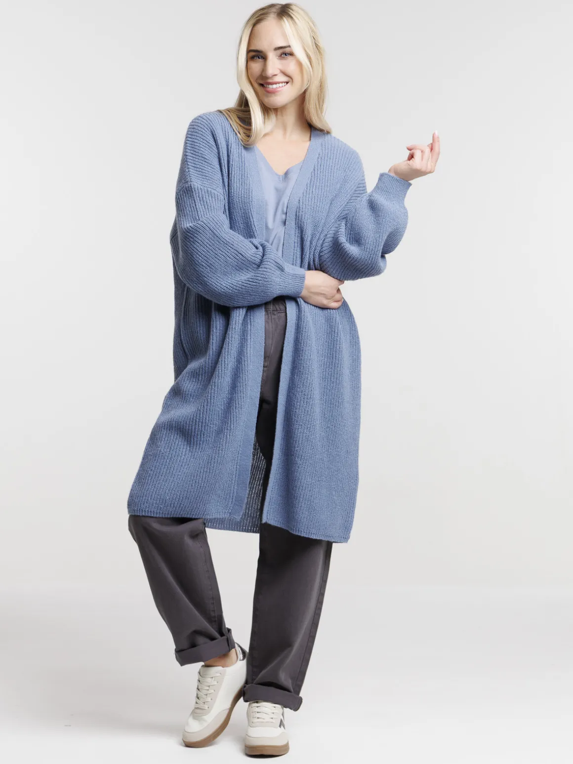 Gilet long ouvert denim blue femme