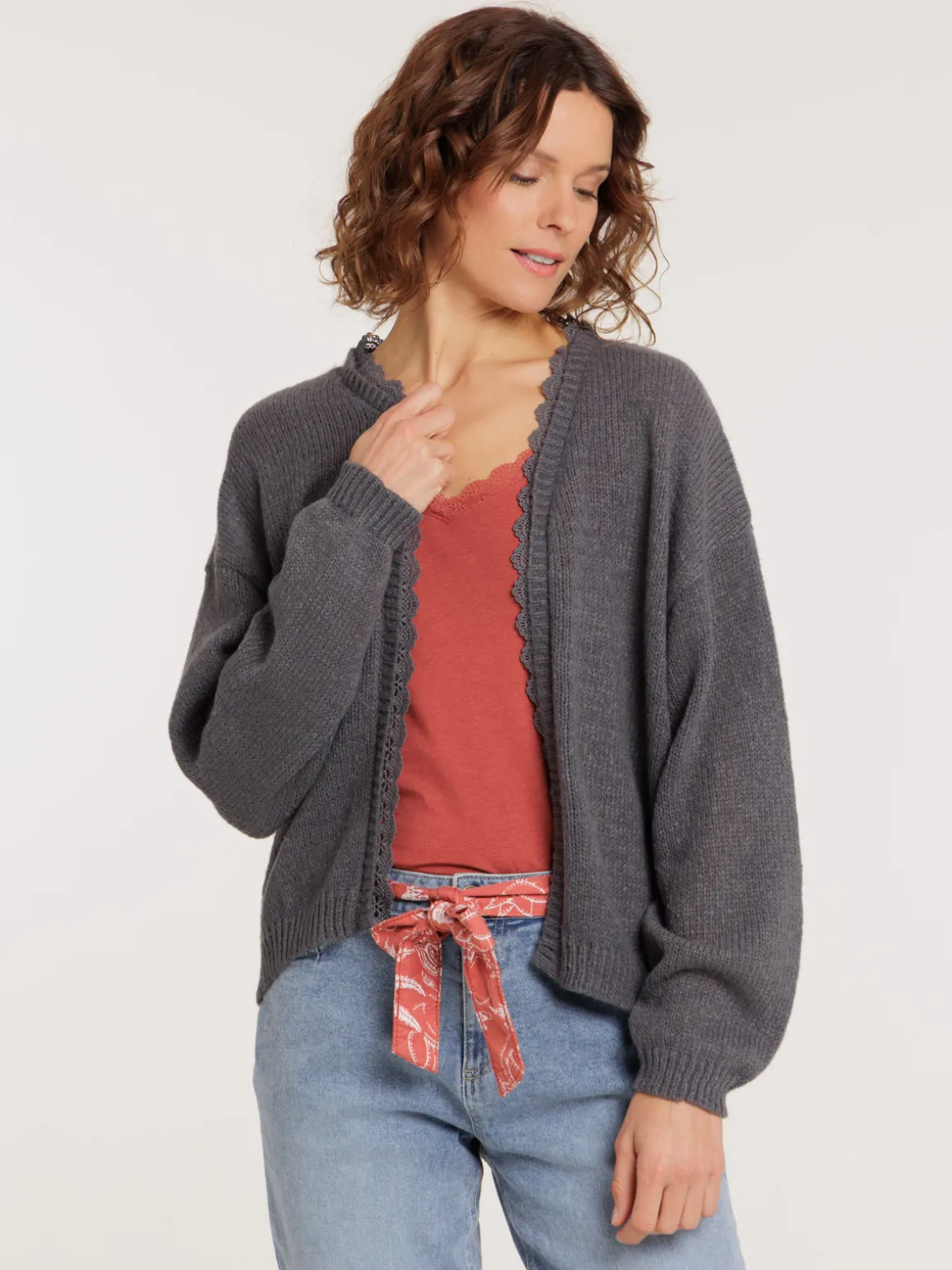 Gilet ouvert dentelle femme