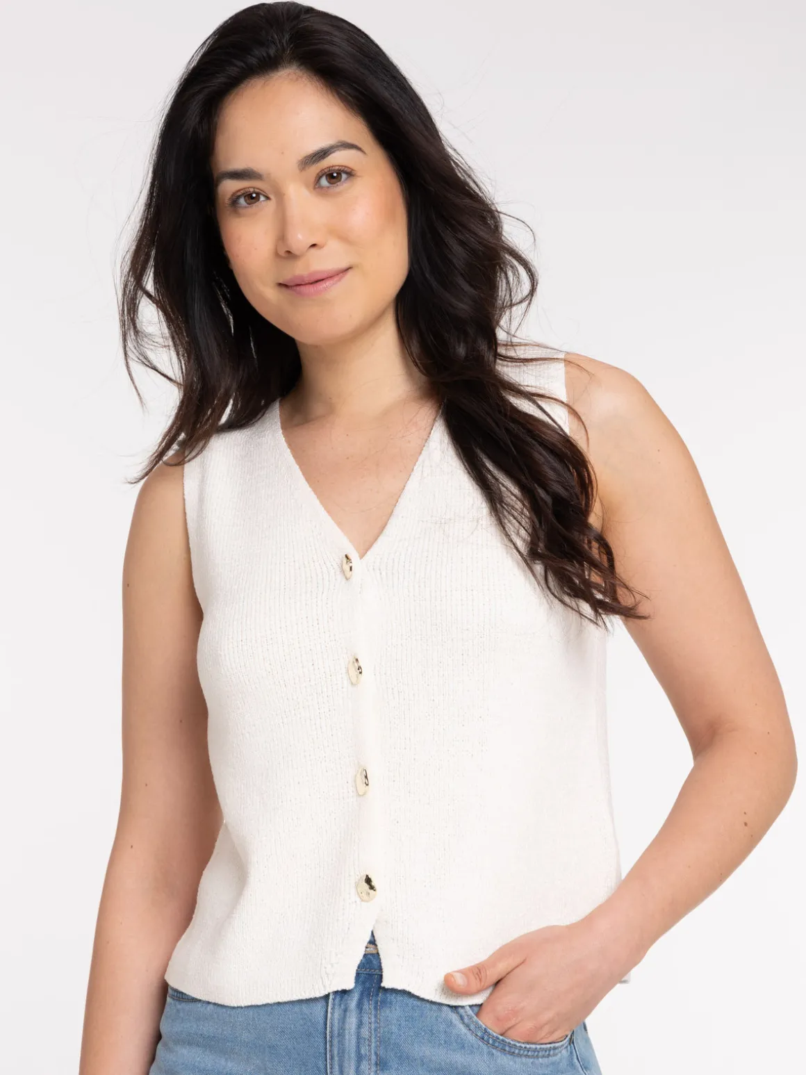 Gilet sans manches boutonné femme