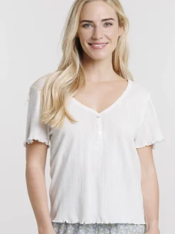 Haut de pyjama blanc cassé femme