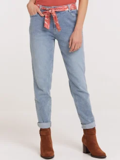 Jean mom double stone ceinturé femme
