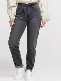 Jean mom gris femme