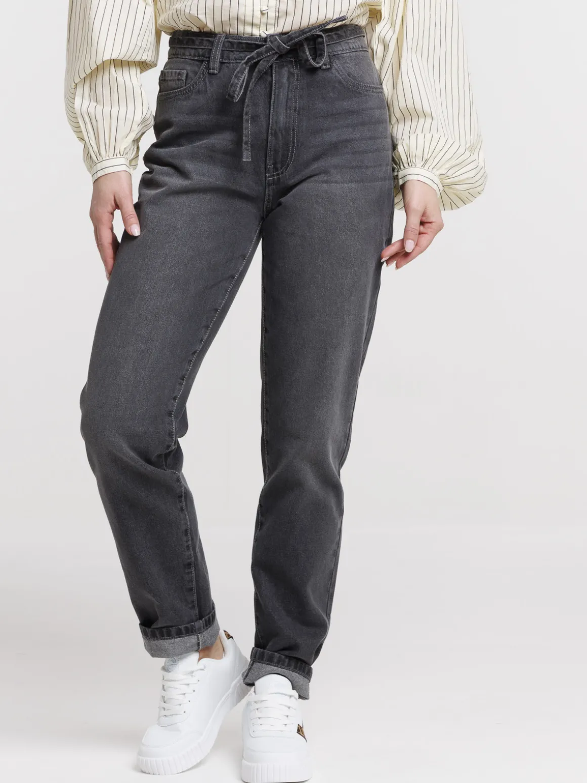 Jean mom gris femme