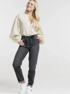 Jean mom gris femme