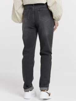 Jean mom gris femme