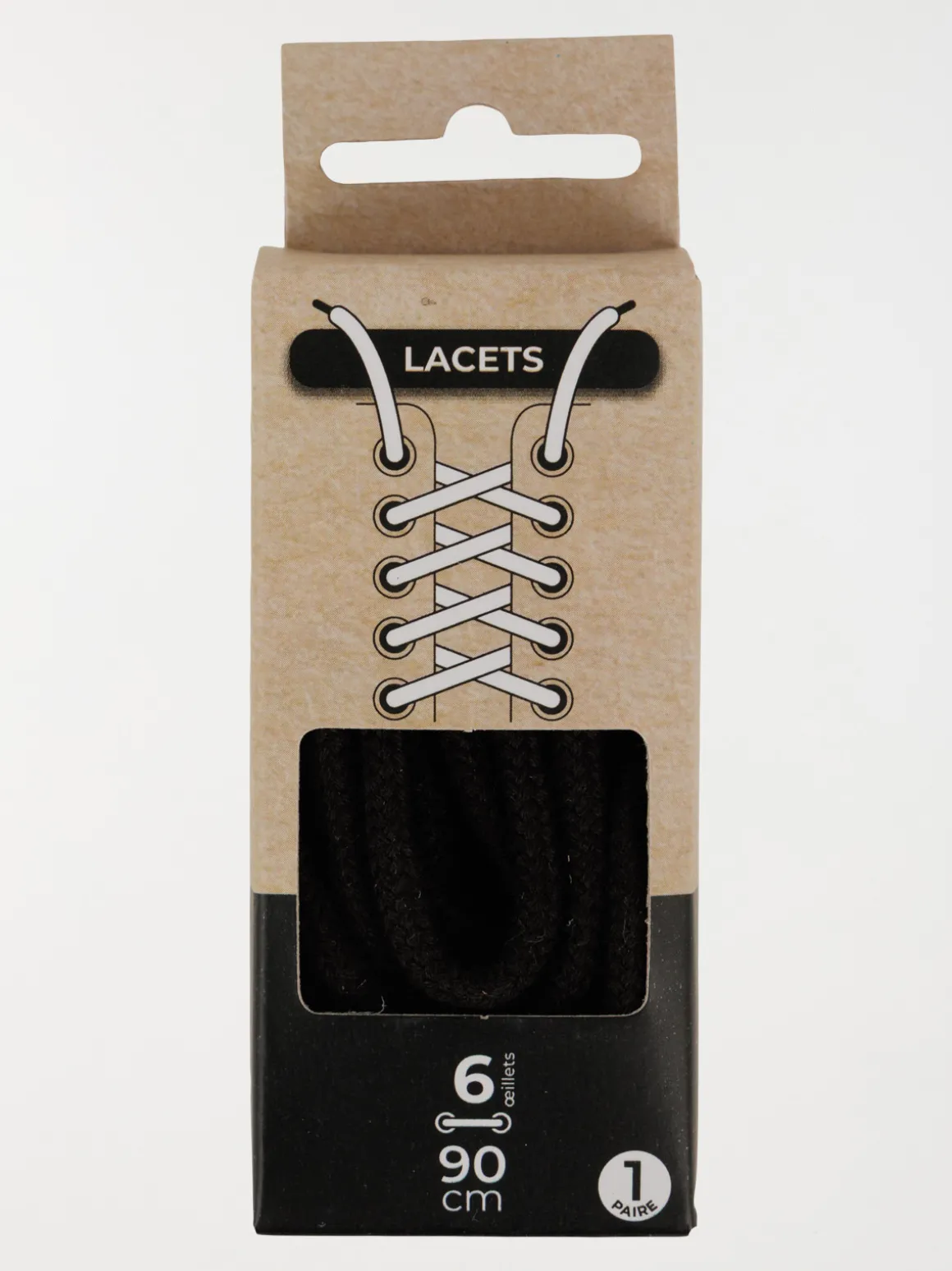 Lacets cordons noirs 90 cm 6 oeillets