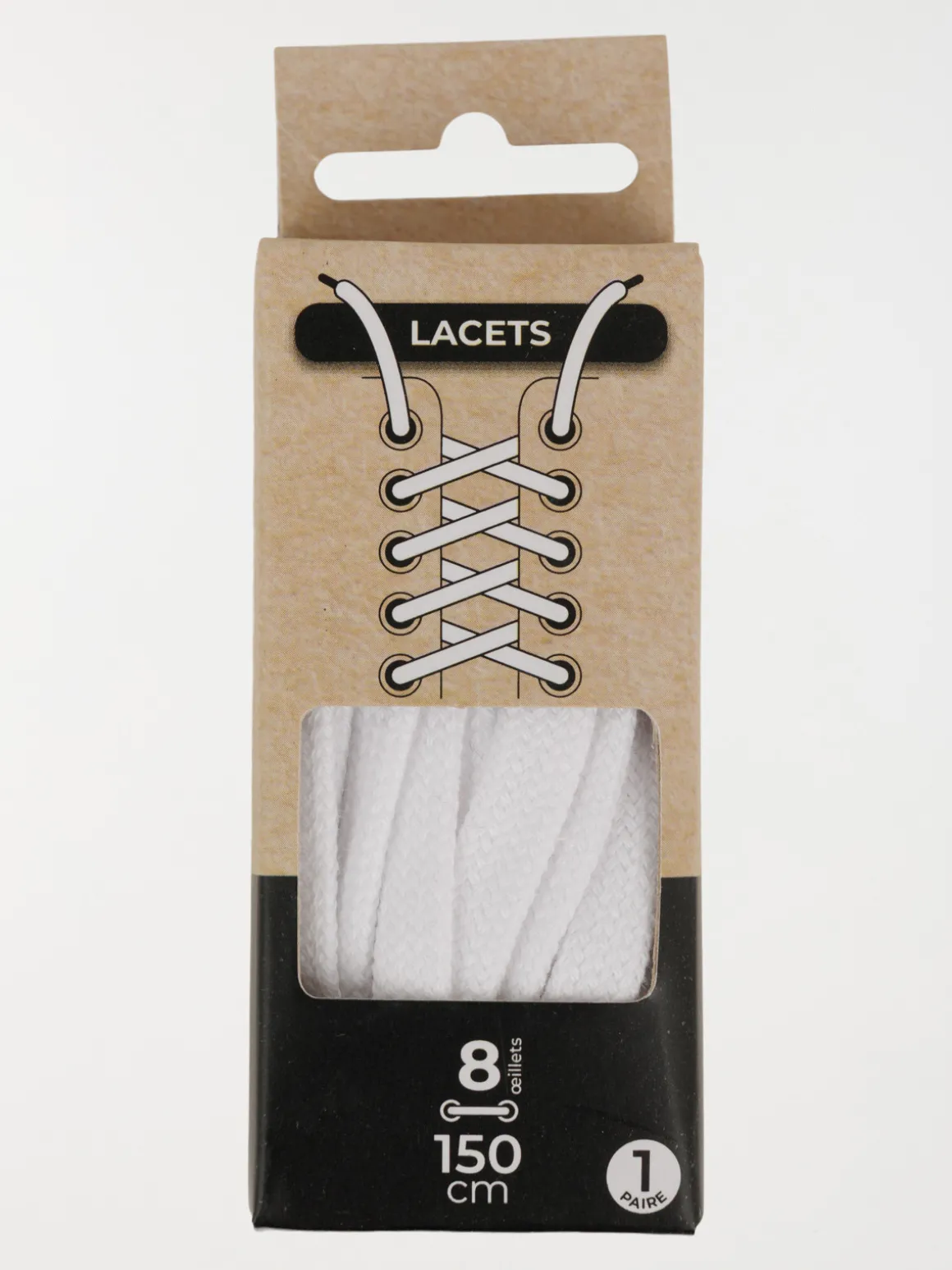 Lacets plats blancs 150 cm 8 oeillets