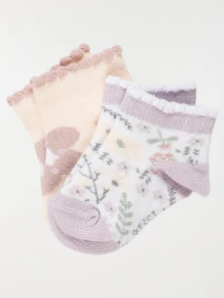 Lot 2 paires chaussettes fleurs fille