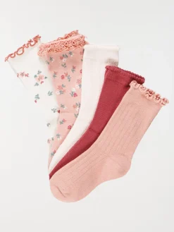Lot 5 paires chaussettes fleurs filles