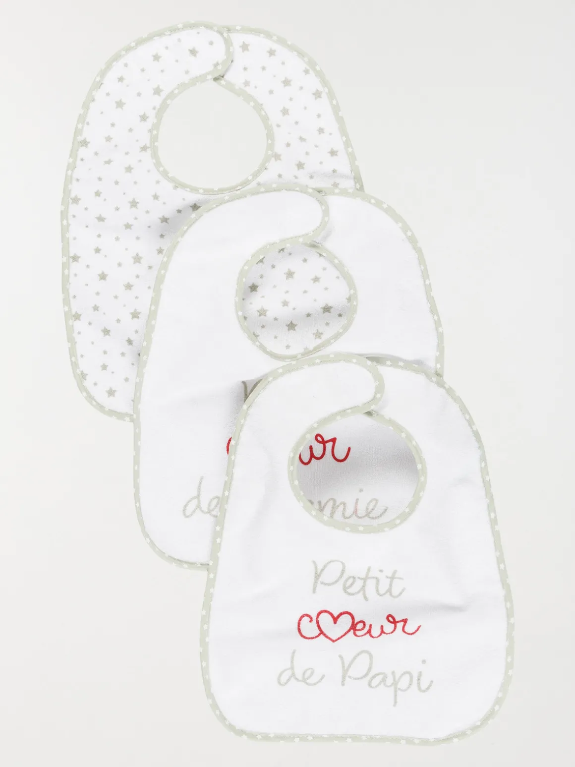 Lot de 3 bavoirs petit coeur bébé