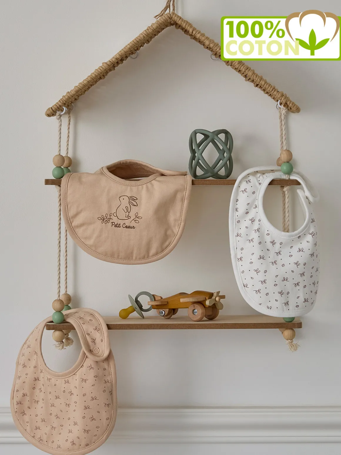 Lot de 3 bavoirs petit coeur bébé