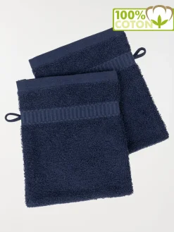 Lot gants de toilette bleu nuit 15x21 cm