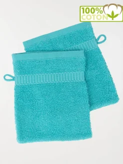Lot gants de toilette turquoise 15x21 cm