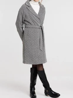 Manteau noir long chevrons femme