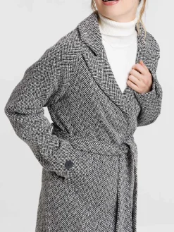 Manteau noir long chevrons femme
