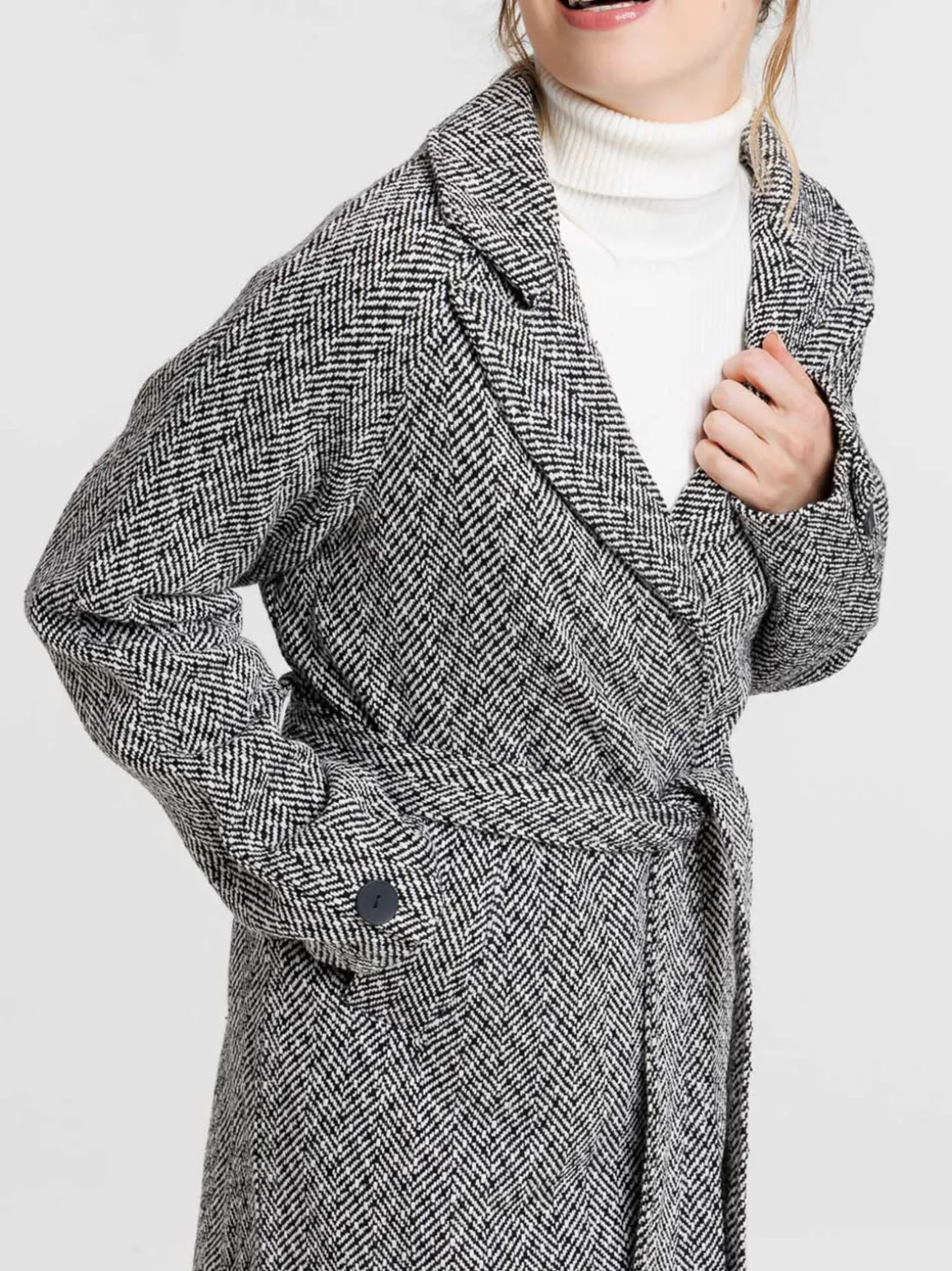 Manteau noir long chevrons femme