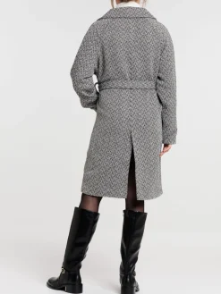 Manteau noir long chevrons femme