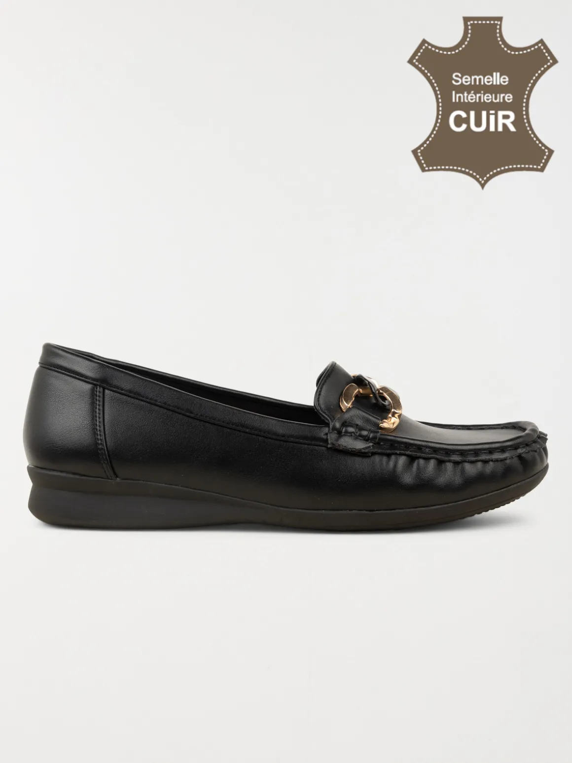 Mocassin noir détail doré femme (36-41)