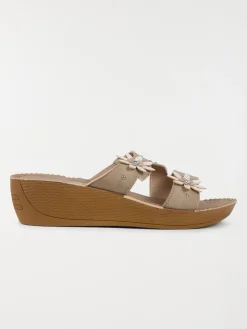 Mule confort fleurs femme beige (36-41)