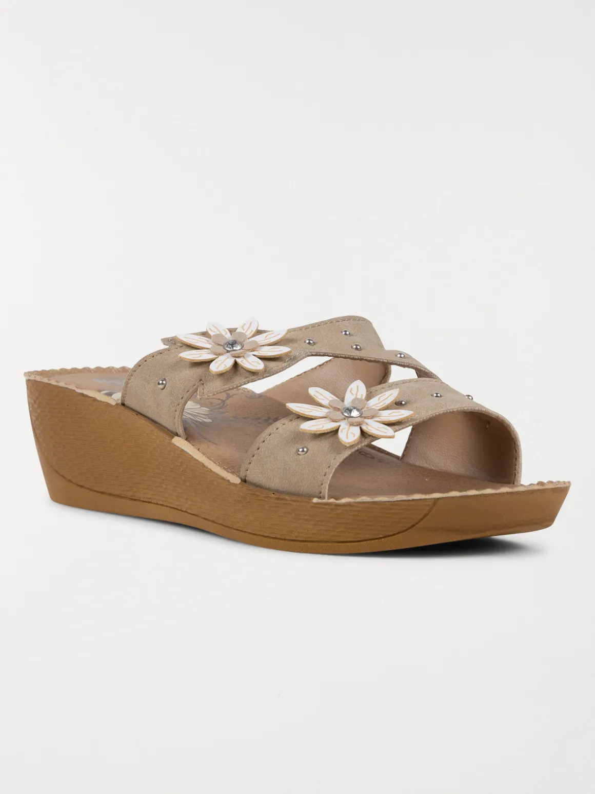 Mule confort fleurs femme beige (36-41)