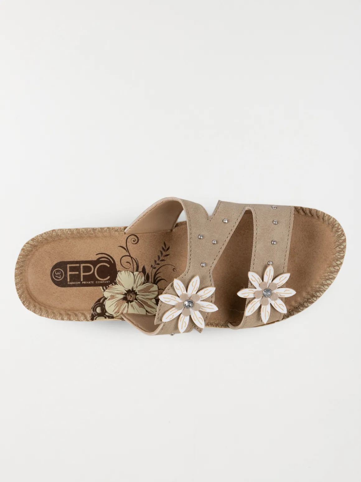 Mule confort fleurs femme beige (36-41)