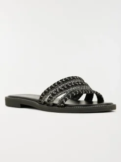 Mules brides tressées femme noir (36-41)