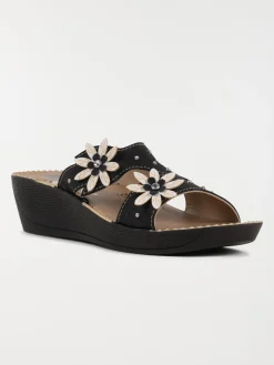 Mules confort fleurs femme noir (36-41)