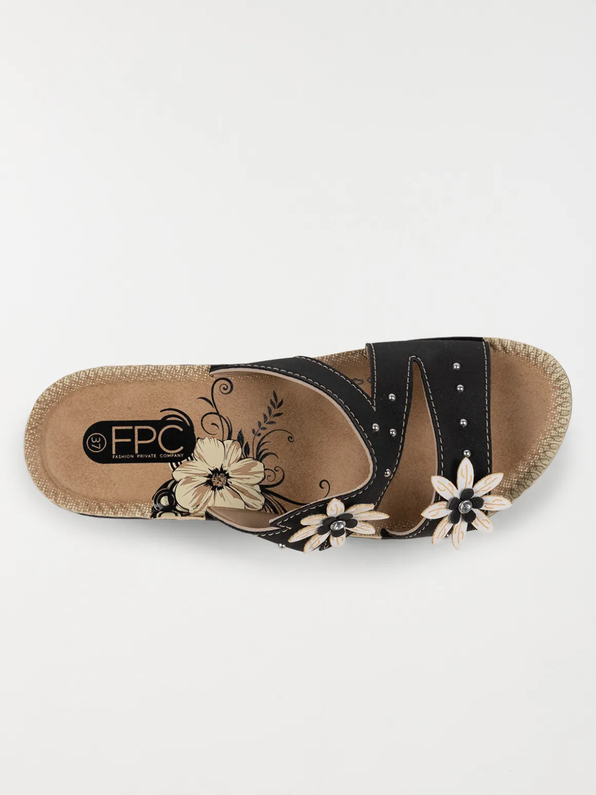Mules confort fleurs femme noir (36-41)