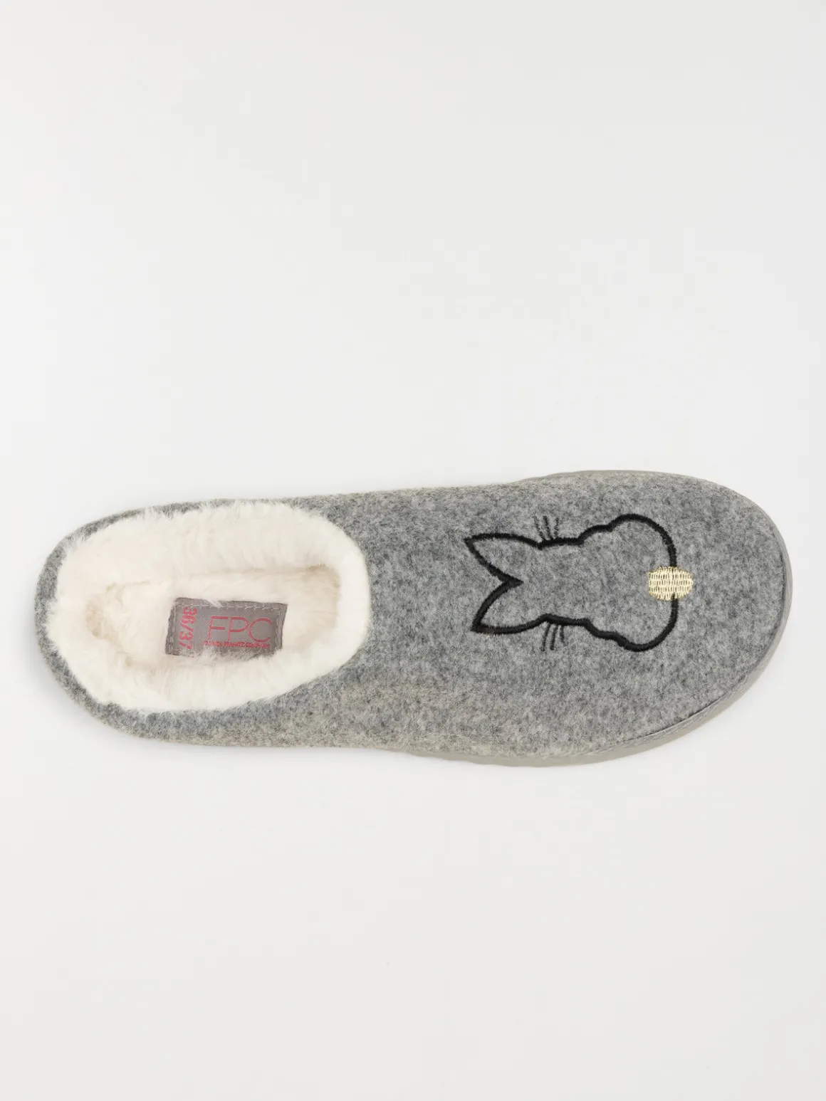 Mules grises lapin brodé femme (36-41)
