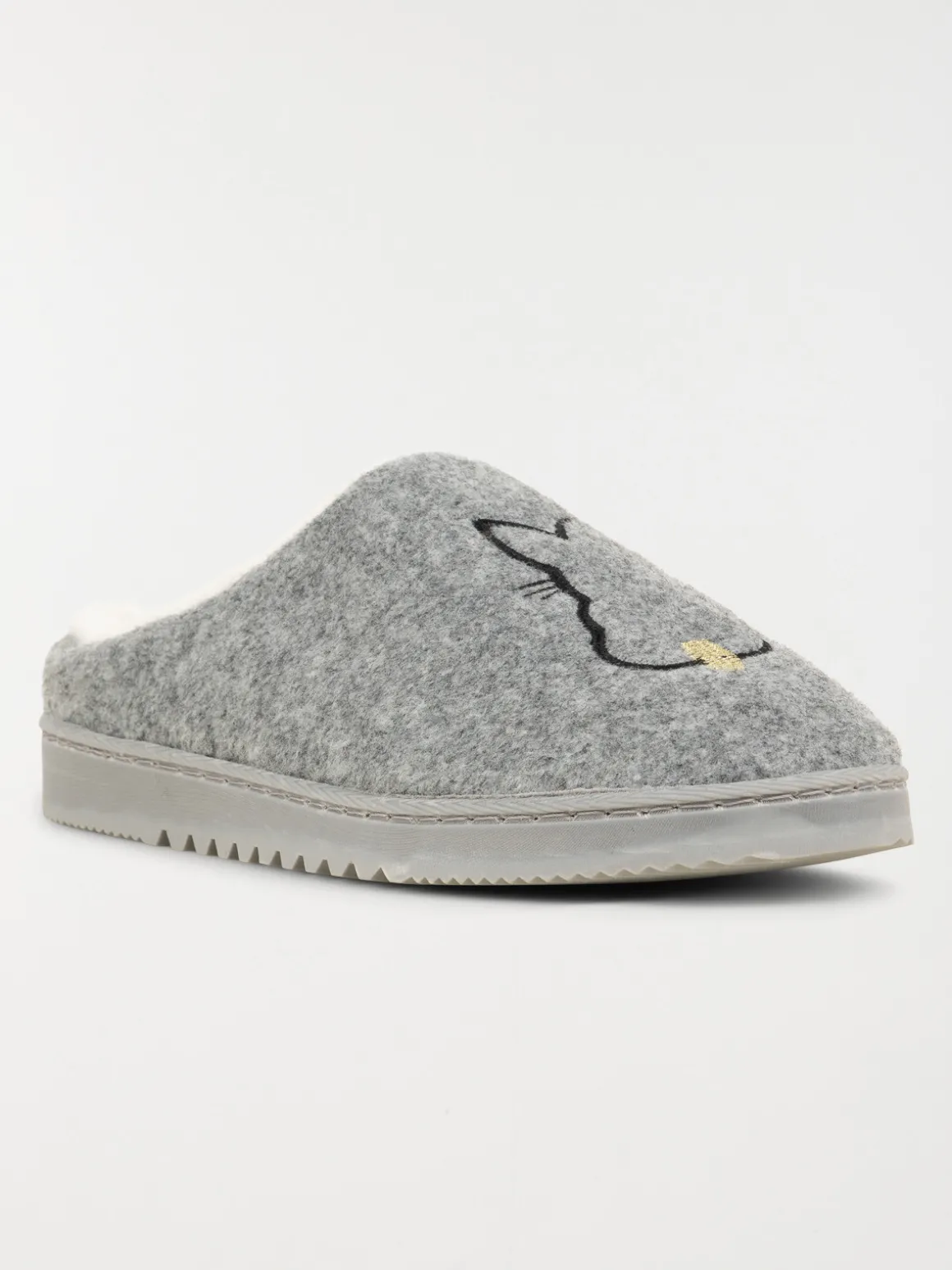 Mules grises lapin brodé femme (36-41)