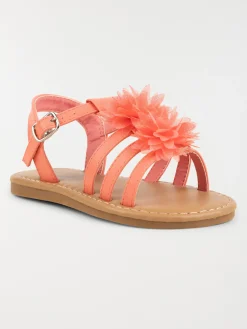 Nu-pieds fleurs corail fille (24-30)