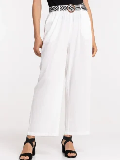 Pantalon avec ceinture ecru femme