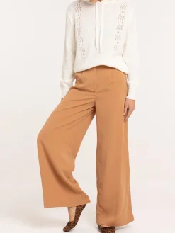 Pantalon camel large femme
