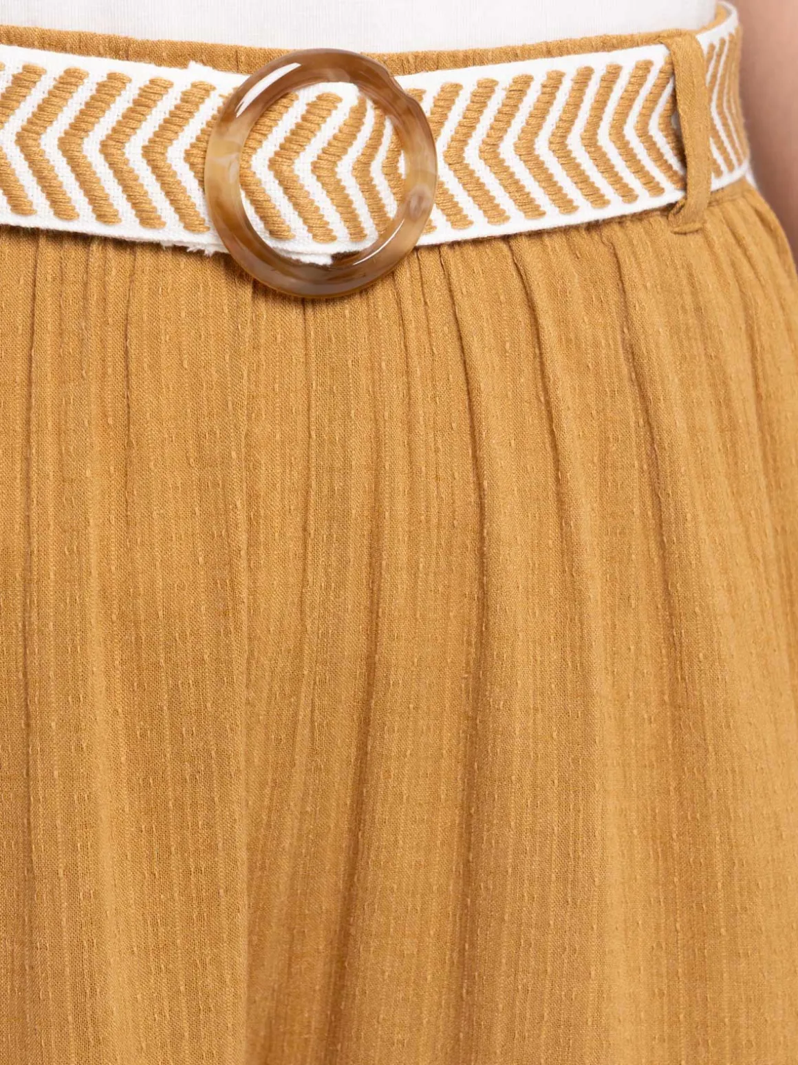 Pantalon caramel large ceinturée femme