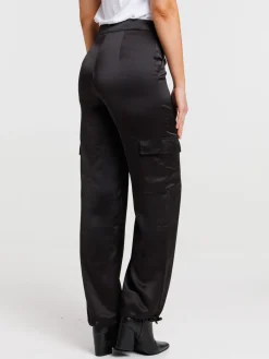 Pantalon cargo satin noir femme