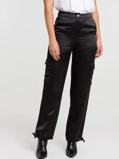Pantalon cargo satin noir femme
