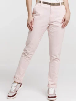 Pantalon chino femme ceinture dorée