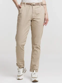Pantalon chino slim ceinturé femme