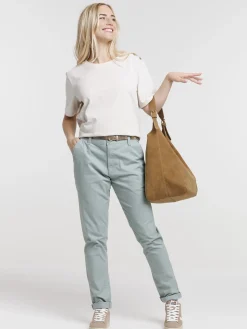 Pantalon chino slim ceinture dorée femme